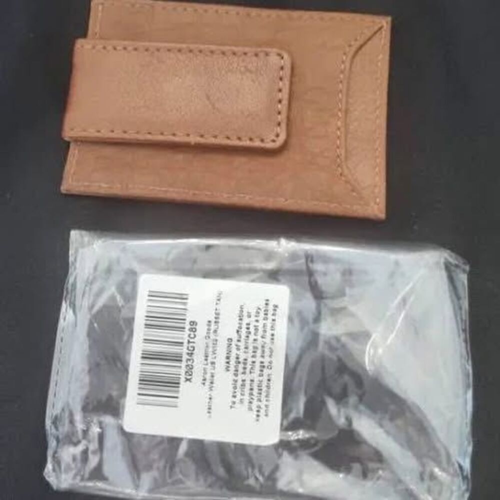 Aaron Leather Goods brown leather wallet with metal RFId blocking magnet